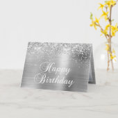 スパークリースシルバーファミリーフォトハッピーバースデー カード (黄色い花)