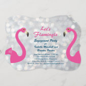 スパークリースシルバーフラミンゴ婚約パーティ招待状 招待状 (正面/裏面)