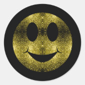 スパークリースマイル顔イエロー金ゴールドスパークリングスオンブラック ラウンドシール (正面)