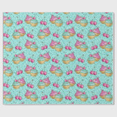 スパークリーターコイズピンクアンドブルーカップケーキ誕生日 ラッピングペーパー (フラット)