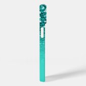 スパークリーティール(緑がかった色)グリッターターコイズグラデーションモノグラム Case-Mate iPhoneケース (裏面 / 右)