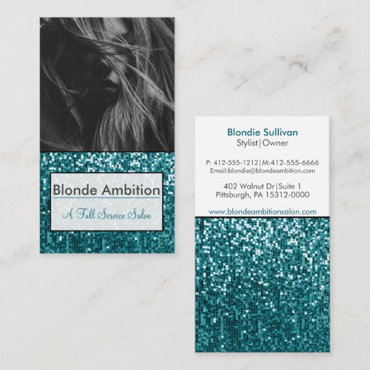 スパークリーティール（緑がかった色）|グリッターフォトスタイリスト|メイクアップアーティスト 名刺 (正面/裏面)