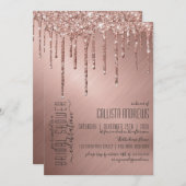 スパークリーバラ金ゴールドグリッタードリップスブライダルシャワー 招待状 (正面/裏面)