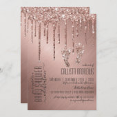 スパークリーバラ金ゴールドグリッタードリップ足ベビーシャワー 招待状 (正面/裏面)