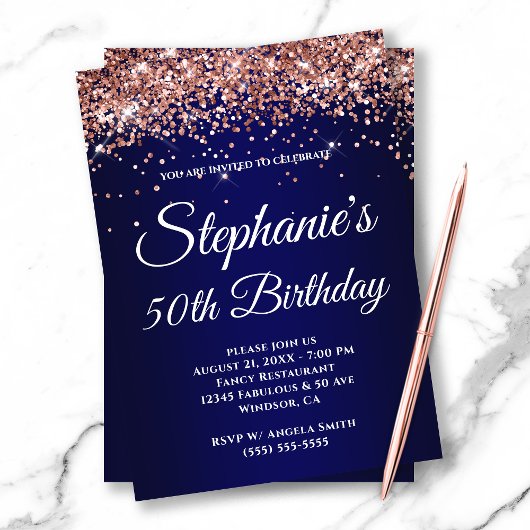 スパークリーバラ金ゴールドグリッターネイビーグラデーション 招待状