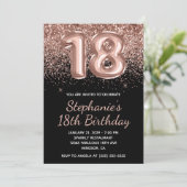 スパークリーバラ金ゴールドグリッターブラックナンバー18誕生日 招待状 (スタンド正面)