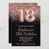 スパークリーバラ金ゴールドグリッターブラックナンバー18誕生日 招待状 (正面/裏面)