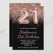 スパークリーバラ金ゴールドグリッターブラックナンバー21誕生日 招待状 (正面/裏面)