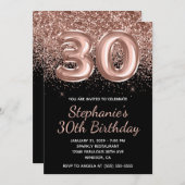 スパークリーバラ金ゴールドグリッターブラックナンバー30誕生日 招待状 (正面/裏面)