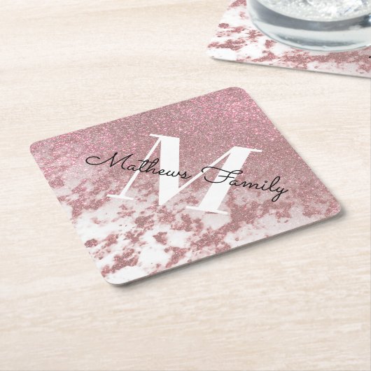 スパークリーバラ金ゴールドグリッターマーブルモノグラグラデーションム ペーパーコースター (アングル)