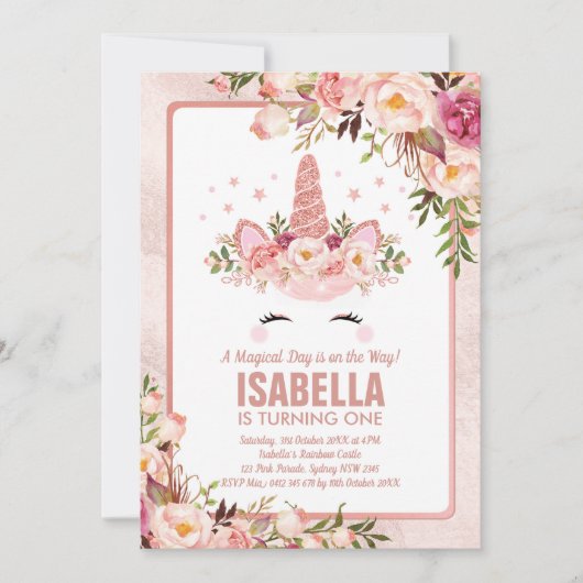 スパークリーバラ金ゴールドユニコーンガーリー/マジカル誕生日 招待状 (正面)