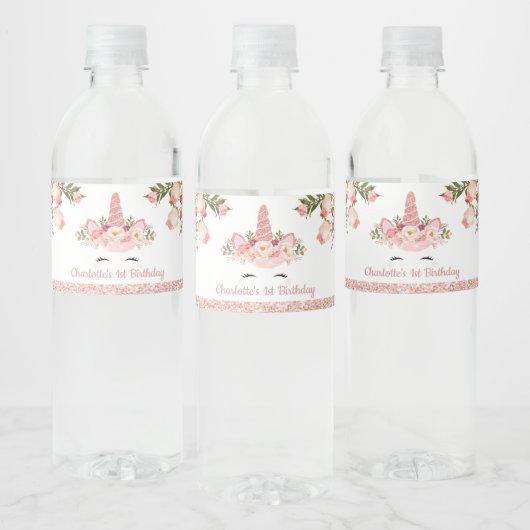 スパークリーバラ金ゴールドユニコーン/ピンクウォーター色フローラ ペットボトルラベル (ボトル)