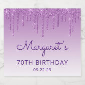 スパークリーパープルグリッター垂れ 70歳の誕生日パーティー スパークリングワインラベル (シングルラベル)