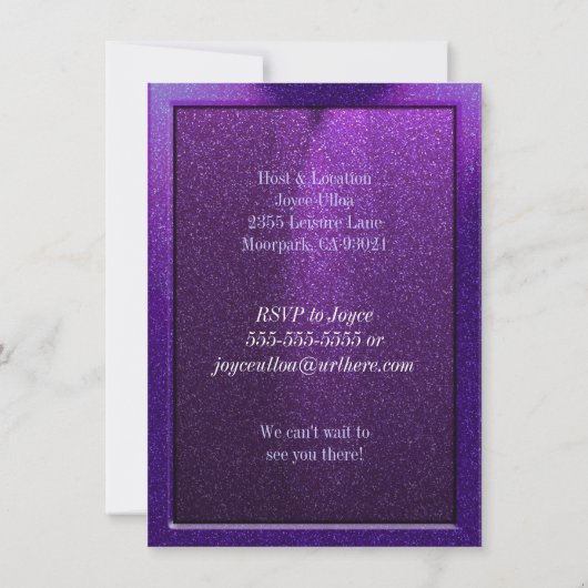 スパークリーパープル30と気のあるそぶりをした誕生日招待状 招待状 (裏面)