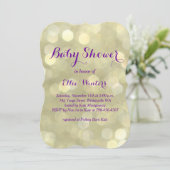 スパークリーパープル&金ゴールドベビーシャワー招待状 招待状 (スタンド正面)