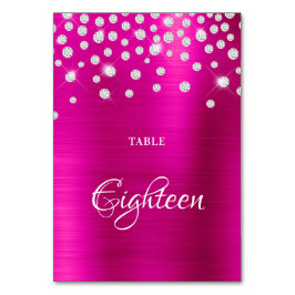 スパークリーフェイクシルバーダイヤモンドホットピンクサテンフォイル テーブルナンバー