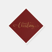 スパークリーフェイクス金ゴールドフレークメリークリスマスオンレッド スタンダードカクテルナプキン (角)
