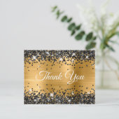 スパークリーブラックグリッターゴールドフォイルサンキュー ポストカード (スタンド正面)