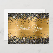スパークリーブラックグリッターゴールドフォイルサンキュー ポストカード (正面/裏面)