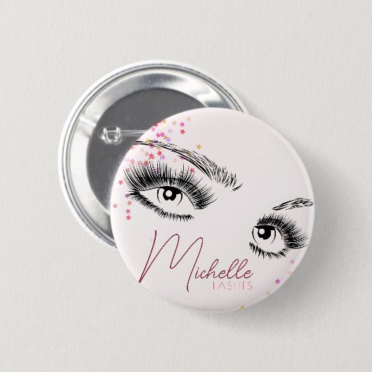 スパークリーブリーピンクグリッタースター紙吹雪メイクアップ 缶バッジ (正面&裏面)