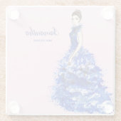 スパークリーブルーガウンを持つ美しい女性ファッション ガラスコースター (裏面)