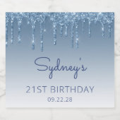 スパークリーブルーグリッタードリップ21歳の誕生日パーティー スパークリングワインラベル (シングルラベル)