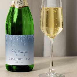 スパークリーブルーグリッター ドリップ 21歳の誕生日パーティー スパークリングワインラベル
