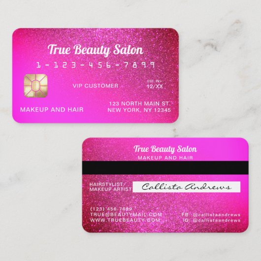 スパークリーユニークネオンパンクピンクグリッタークレジットカード 名刺 (正面/裏面)