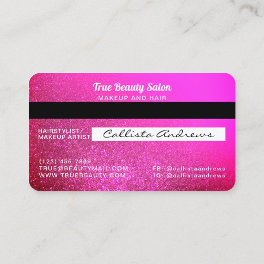 スパークリーユニークネオンパンクピンクグリッタークレジットカード 名刺 (裏面)