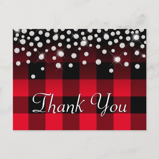 スパークリーラインストーンレッドバッファロープレイドありがとう ポストカード (正面)