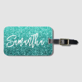 スパークリーラグジュアリーターコイズティール（緑がかった色）グラデーショングリッター ラゲッジタグ (正面横)