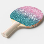 スパークリーラグジュアリーライトピンクティール（緑がかった色）グラデーショングリッター 卓球ラケット (正面アングル)