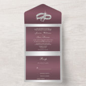 スパークリーリングや輪&バーガンディ結婚ズ オールインワン招待状 (内側)