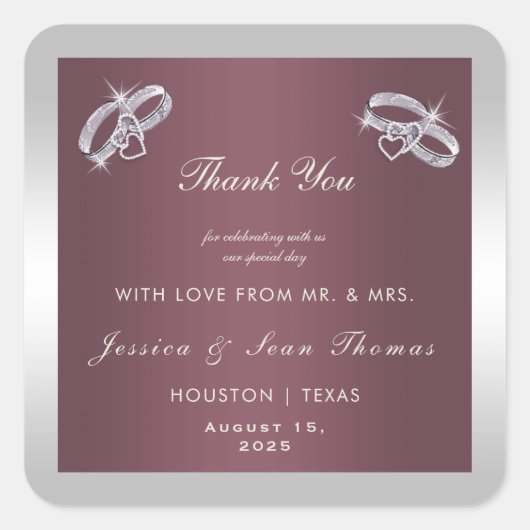 スパークリーリングや輪&バーガンディ結婚ズ スクエアシール (正面)