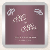 スパークリーリングや輪&バーガンディ結婚ズ スクエアペーパーコースター (正面)