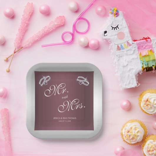 スパークリーリングや輪&バーガンディ結婚ズ ペーパープレート (パーティー)