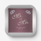 スパークリーリングや輪&バーガンディ結婚ズ ペーパープレート (正面)