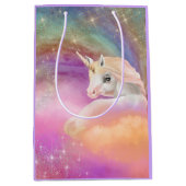 スパークリーレインボーユニバースユニコーンファンタジー ミディアムペーパーバッグ (正面)