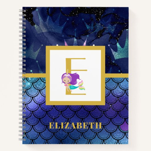 スパークリー人魚はかりで測ユニコーンホーンモノグラム ノートブック (正面)