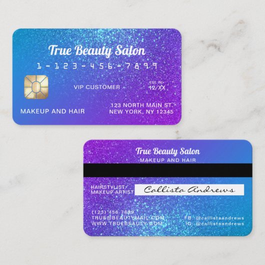 スパークリー人魚パープルブルーグリッタークレジットカード 名刺 (正面/裏面)