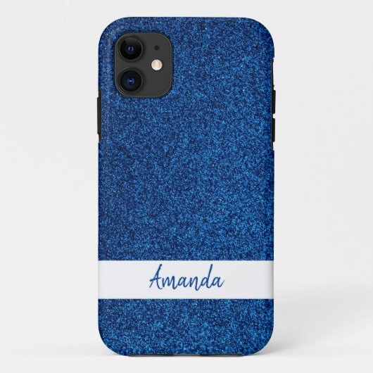 スパークリー名前をカスタムするガーリーブルーグリッター Case-Mate iPhoneケース (裏面)