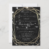 スパークリー夜ブライダル誕生日ブラックダイヤモンドグリット 招待状 (正面)
