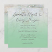スパークリー大理石ミントグラデーショングリーン結婚ズ 招待状 (正面/裏面)