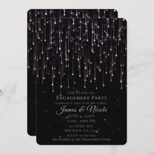 スパークリー射撃、 発砲スターズパープル婚約パーティInv 招待状 (正面/裏面)