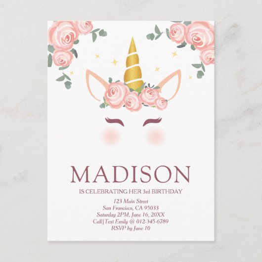 スパークリー星と花ユニコーン誕生日 ポストカード (正面)
