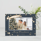 スパークリー星の青い写真クリスマスカード シーズンカード (スタンド正面)