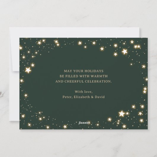 スパークリー星グリーンフォトクリスマスカード シーズンカード (裏面)