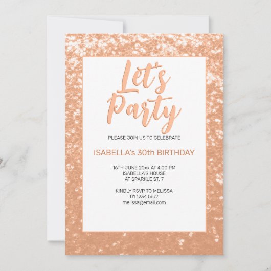 スパークリー桃の大人の誕生日レリーズパーティー 招待状 (正面)