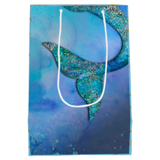 スパークリー海マーメイドフィンテール誕生日パーティー ミディアムペーパーバッグ (裏面)