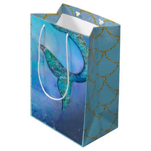 スパークリー海マーメイドフィンテール誕生日パーティー ミディアムペーパーバッグ (裏面アングル)